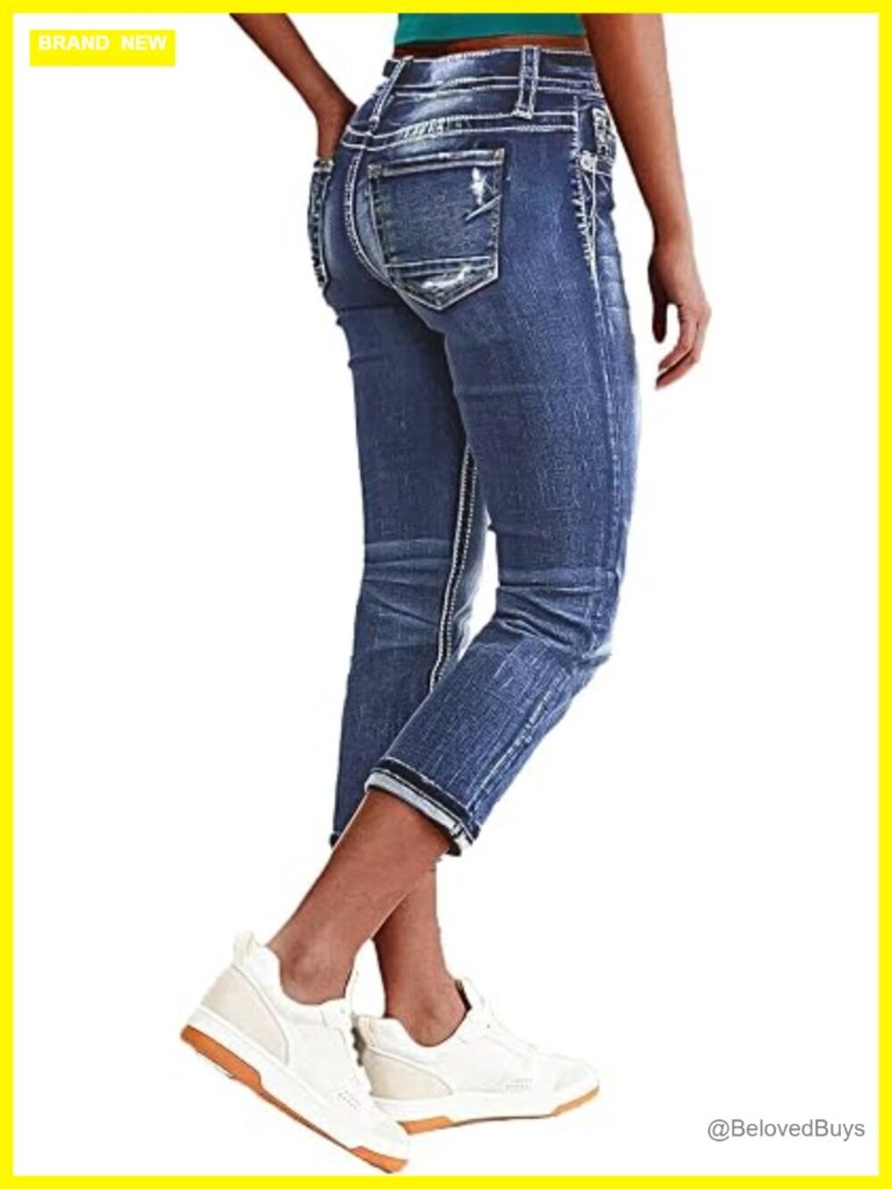Mid Rise Denim Capri Jeans Skinny Leg Stretch Cotton